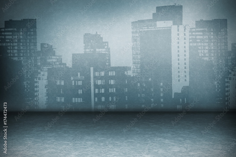 Poster composite image of digitally generated image of buildings
