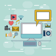 multimedia application in device tech desktop computer on colorful decorative background