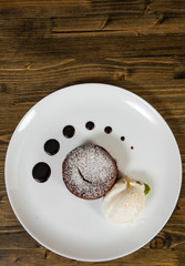 chocolate fondant on a wooden background. with copy space. top view