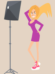 girl posing for a photographer vector cartoon