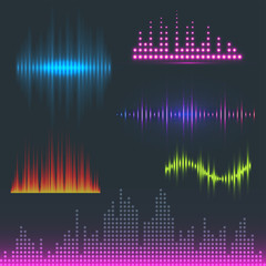 Vector digital music equalizer audio waves design template audio signal visualization signal illustration.