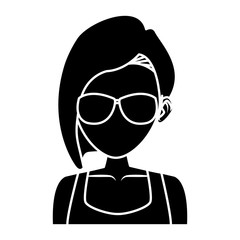 Young woman with sunglasses cartoon icon vector illustration graphic design