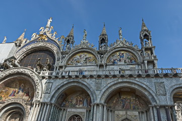 Fototapeta na wymiar Fragment of beauty Saint Mark's Basilica at San Marco square or piazza, Venezia, Venice, Italy, Europe 