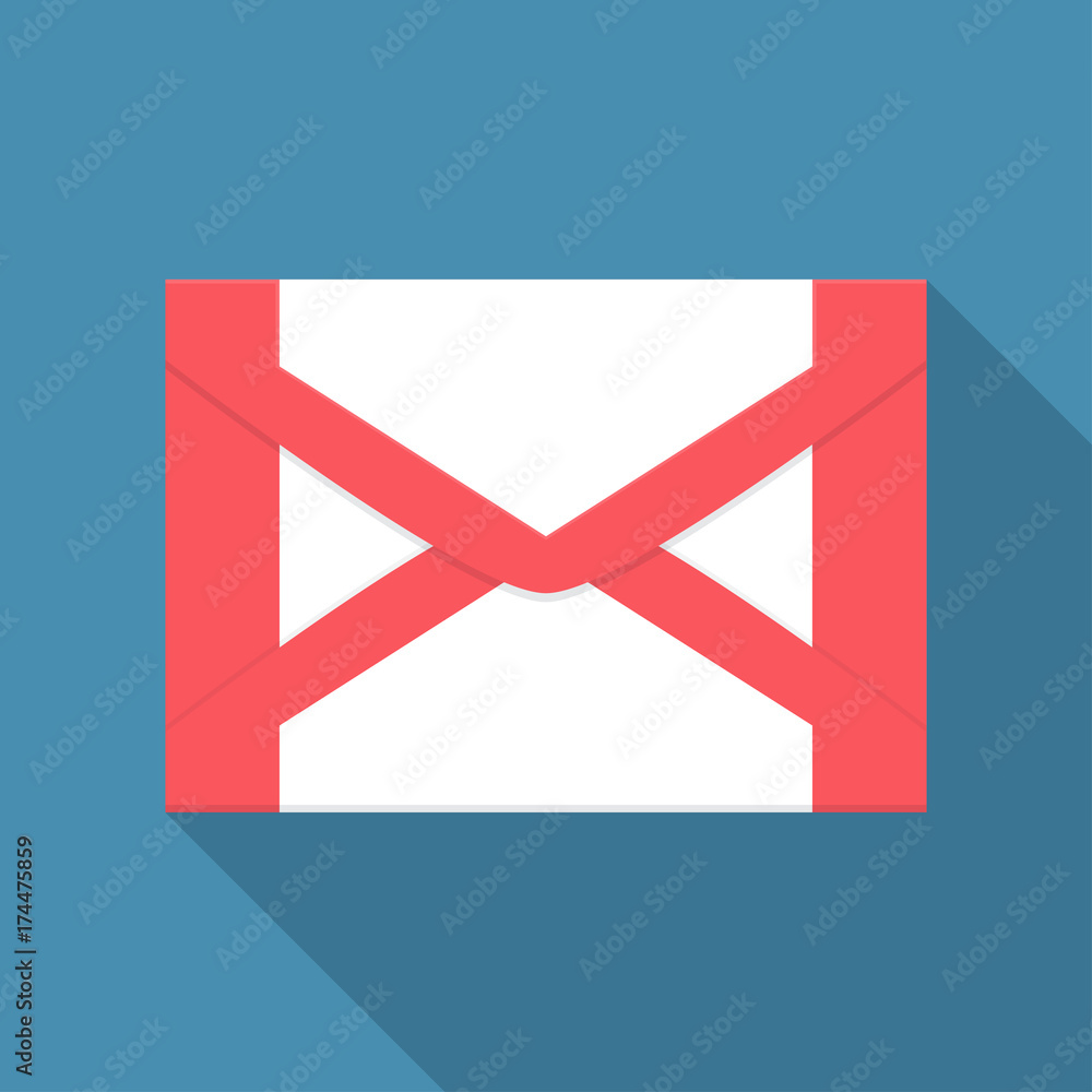 Poster mail icon in a flat design with long shadow. vector illustration