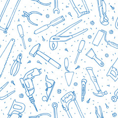Hand drawn tools seamless vector pattern