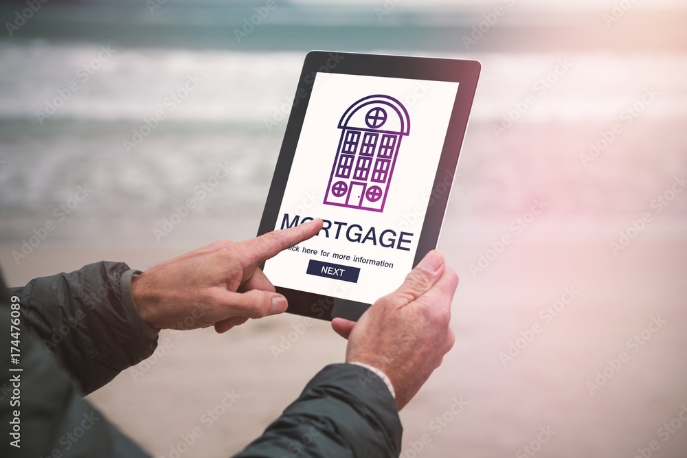 Poster composite image of composite image of mortgage text with icon