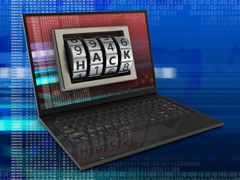 3d laptop computer and hack lock