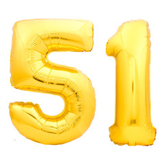 Golden number 51 fifty one made of inflatable balloon