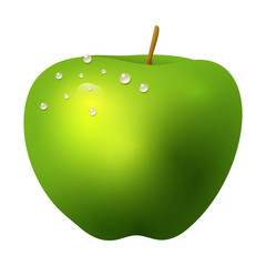 Green apple fruit realistic 3d healthy vegetarian sweet ripe vector illustration.