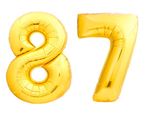 Golden number 87 eighty seven made of inflatable balloon