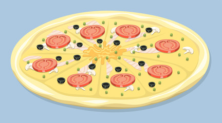 Pizza isolated vector illustration piece slice pizzeria food menu snack pepperoni italian.