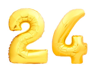 Golden number 24 twenty four made of inflatable balloon