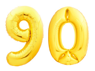 Golden number 90 ninety made of inflatable balloon