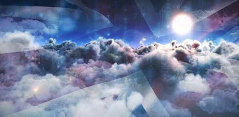 Composite image of clouds over binary coded screen