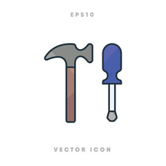 Screwdriver hammer icon vector