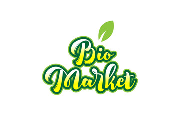 bio market word font text typographic logo design with green leaf