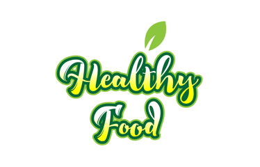 healthy food word font text typographic logo design with green leaf