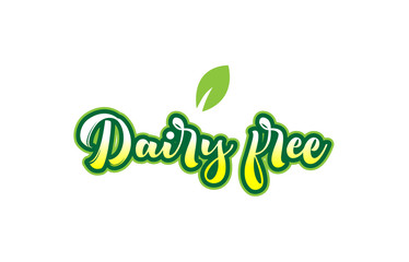 dairy free word font text typographic logo design with green leaf