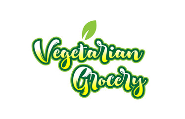 vegetarian grocery word font text typographic logo design with green leaf