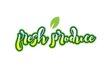 fresh produce word font text typographic logo design with green leaf