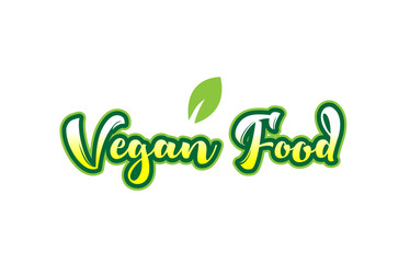 vegan food word font text typographic logo design with green leaf