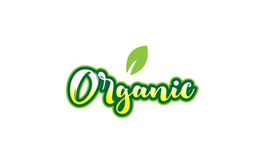 organic word font text typographic logo design with green leaf