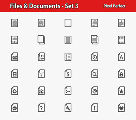 Files and Documents Icons. Professional, pixel perfect icons optimized for both large and small resolutions. EPS 8 format.