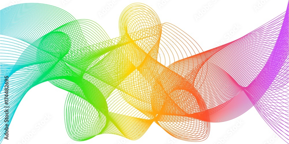 Poster rainbow fractal background rainbow color lines abstract wave background template, vector abstract pa