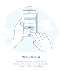 Flat line icon concept of Mobile Payment. Payment page and credit card on smartphone screen. Modern Flat isolated design illustration.