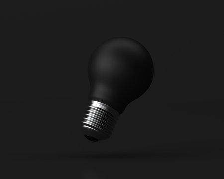 Idea Design Concept, Bulb on black background - minimal idea conceptual 3d illustration.