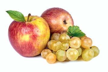 Naklejka na ściany i meble apple and grapes on white background