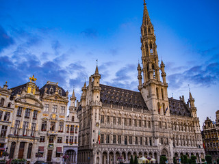 Fototapeta na wymiar Morning view of the Town Hall in the Grand Place of Brussels, Belgium.