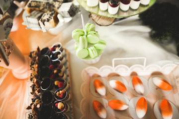 Different kinds of baked sweets on a buffet