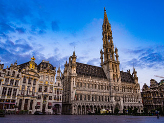 Fototapeta na wymiar Morning view of the Town Hall in the Grand Place of Brussels, Belgium.