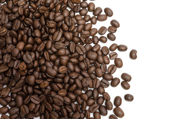Coffee beans for background isolated on white. Close up image and high resolution.
