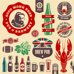 Beer pub labels, badges and icons collection. Monk beer label.