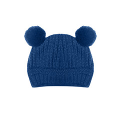 Blue knitted hat with ears bear isolated on a white background