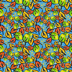 Seamless autumn leaves pattern,trendy print in collage cut out, carve style.Hand drawn doodle texture.