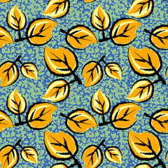 Fototapeta na wymiar Seamless autumn leaves pattern,trendy print in collage cut out, carve style.Hand drawn doodle texture.