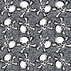 Skull with bones seamless pattern