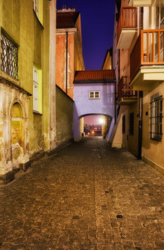 Dawna Street in Warsaw Old Town at Night in Poland