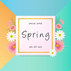 Spring sale background with beautiful flower, vector illustration template, banners, Wallpaper, invitation, posters, brochure, voucher discount.