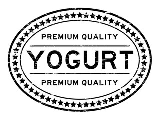 Grunge black premium quality yogurt oval round rubber seal stamp on white background