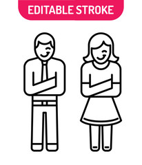 Line icons set of stick man and woman. Line art of stick girl and boy. Can use for apps and websites. Vector illustration.
