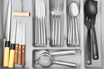 Kitchen utensils in drawer