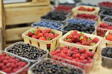 Assortment of fresh berries at market