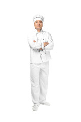 Male chef in uniform on white background