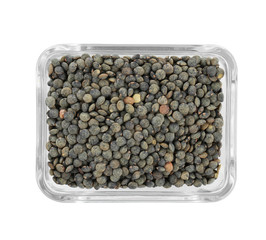 Bowl with healthy lentils, isolated on white