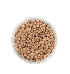 Bowl with healthy lentils, isolated on white