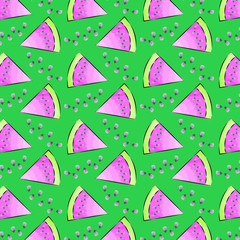 Decorative, abstract watermelon pattern which can be used for design fabric, backgrounds,  wrapping paper, packages